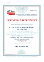 Certyfikat producenta łyżek do koparek